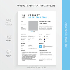 Fototapeta premium Product Specification Sheet Template