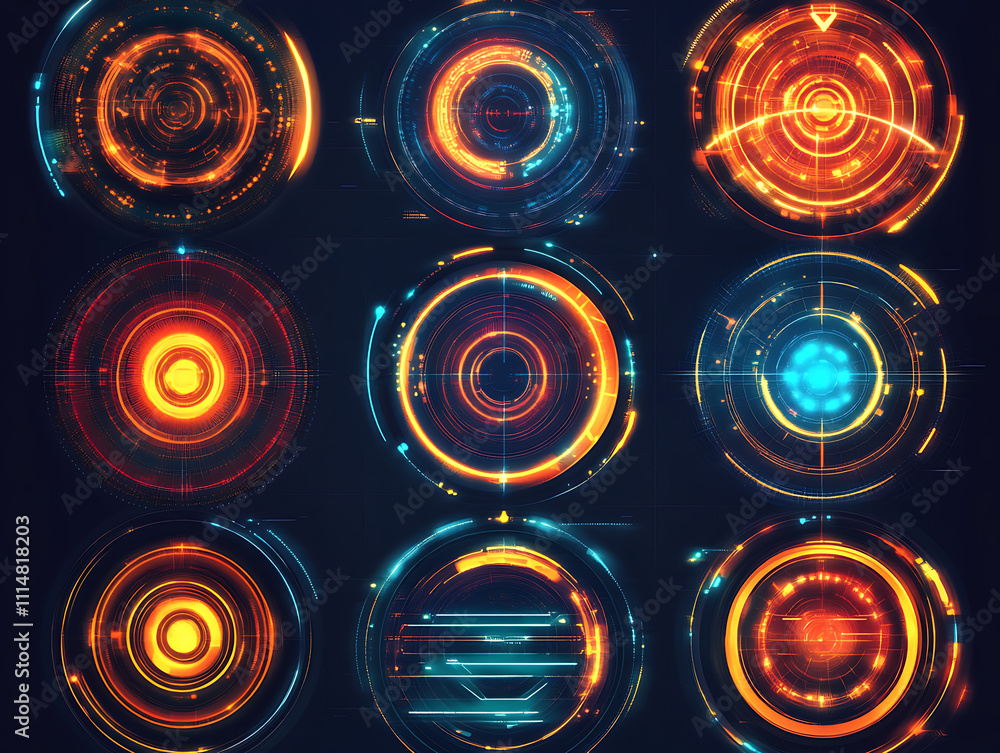 Aufkleber hud round frames and borders, hud, gui for game background design, technology background, digital da