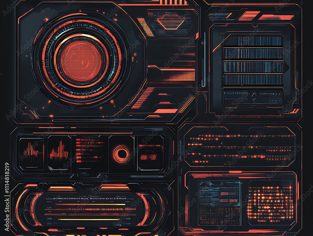 Poster Hud round frames and borders, hud, gui for game background design, technology background, digital data