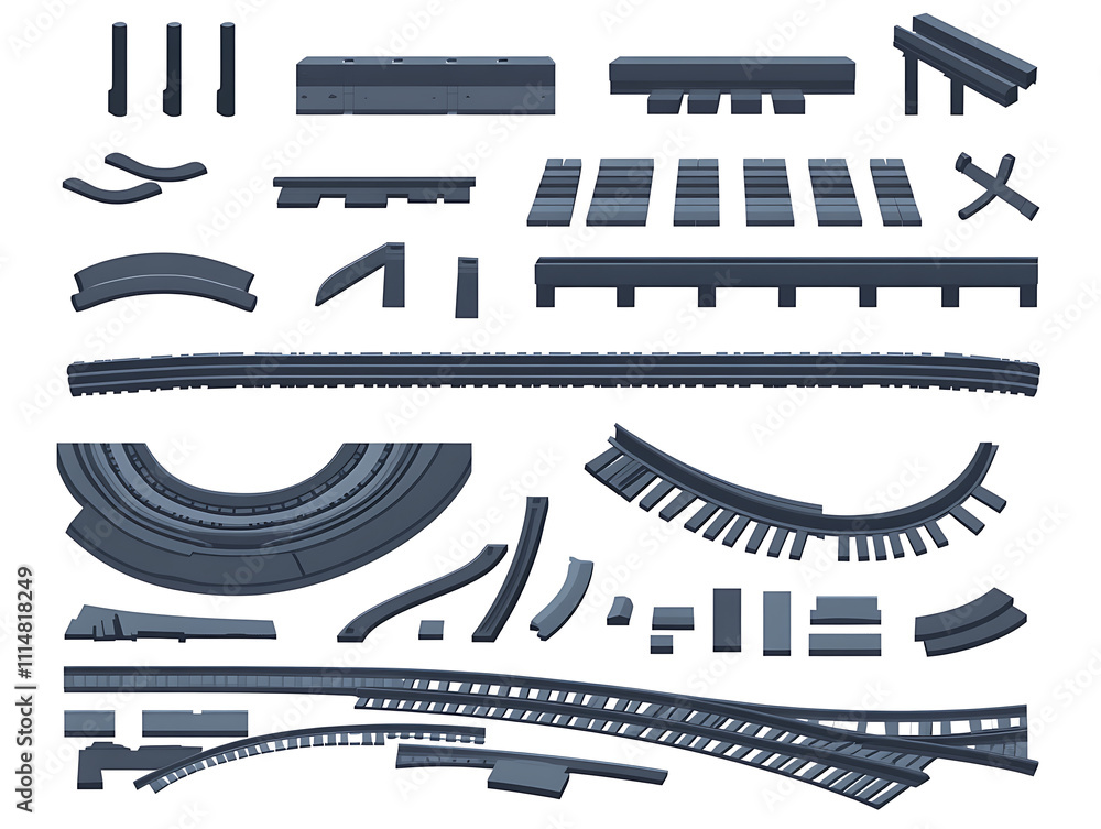 Aufkleber illustration of curved railroad isolated on white background, straight and curved railway train trac