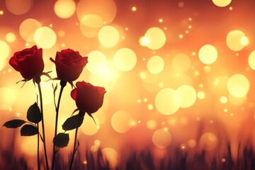 Fototapeta premium Two beautiful roses rest gently on the lush green grass, symbolizing love and romance, perfect for celebrating Valentine's Day.