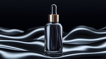 Naklejka premium Anti-aging serum oil in glass bottle, elegant label, monochrome tones