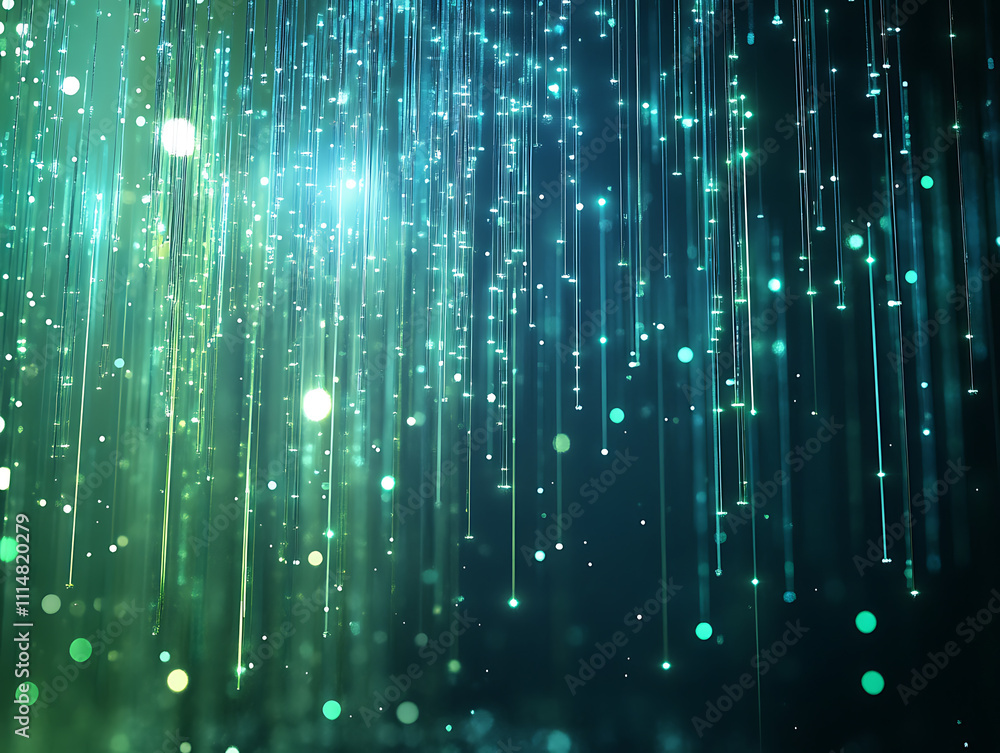 Poster optical data concept depicted by abstract glowing lines on a dark background, the high speed, vast c