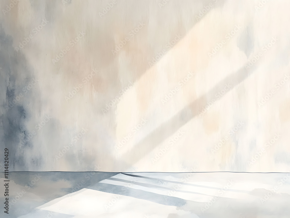Fototapete painting of light reflection on empty wall, watercolor pastel colors aesthetic minimalism background