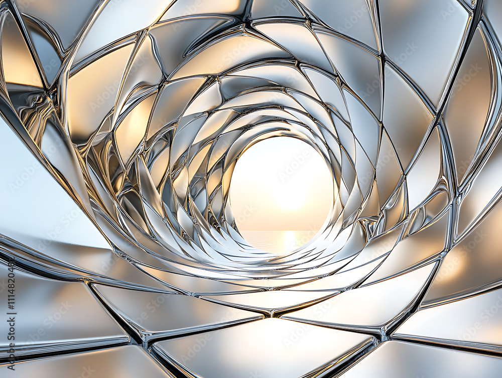 Poster Metallic curve geometry background, 3d rendering