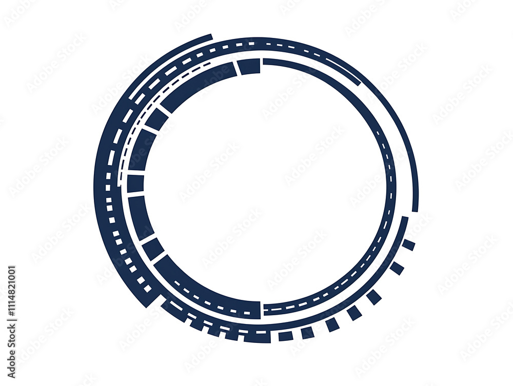 Poster Railway train track route, rail pattern round circular curve railroad path icon, white background