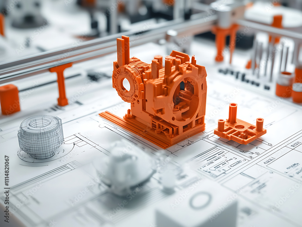 Poster Rapid prototyping concept, the accelerated process of creating scale models or assemblies using 3d printing and cad designs, efficiency in modern design and manufacturing processes