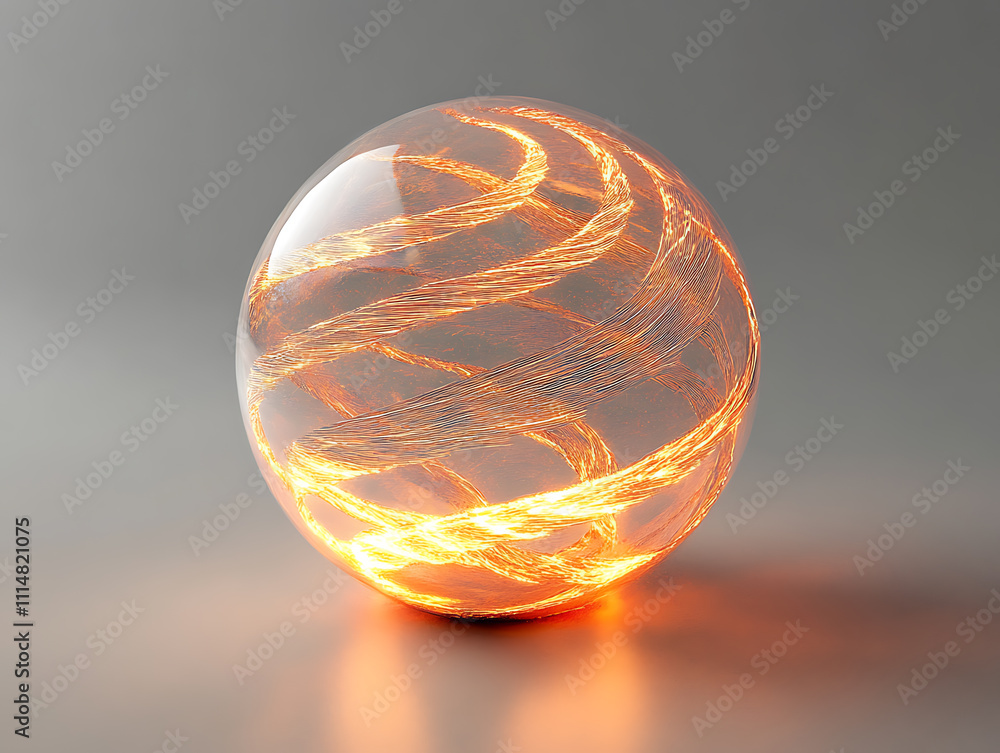 Poster digital sphere with glowing lines structure, 3d rendering