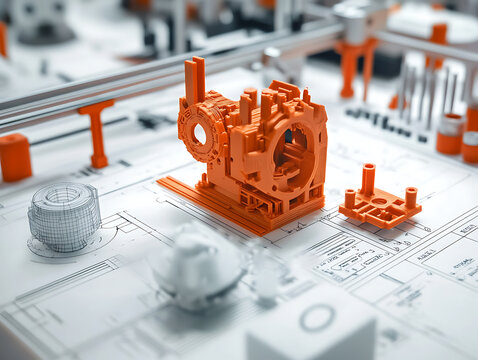 Rapid prototyping concept, the accelerated process of creating scale models or assemblies using 3d printing and cad designs, efficiency in modern design and manufacturing processes