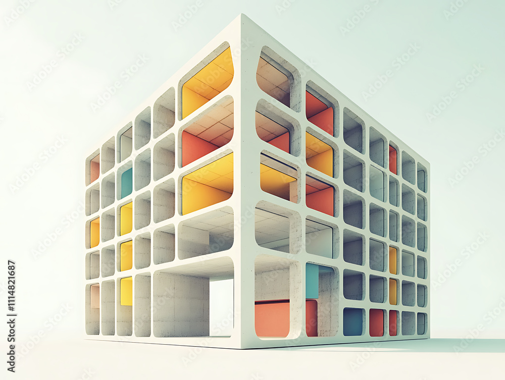 Poster Empty building structure with geometric structure, 3d rendering
