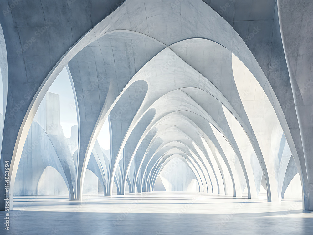Poster Empty building structure with geometric structure, 3d rendering