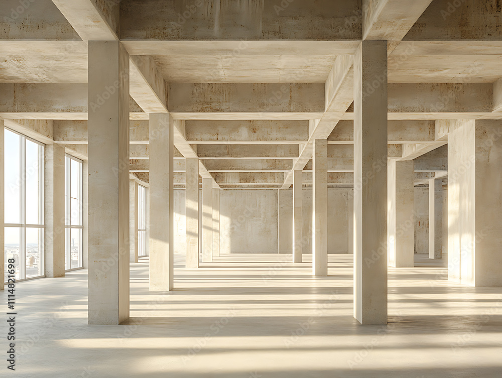 Poster Empty building structure with geometric structure, 3d rendering