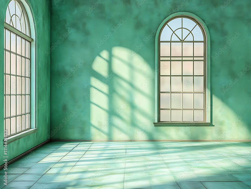 Poster empty room with green wall and window