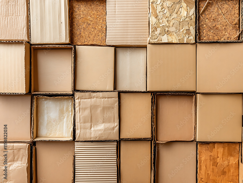 Poster engaging overhead shot of recycled cardboard boxes arranged neatly, signifying the eco zero waste co