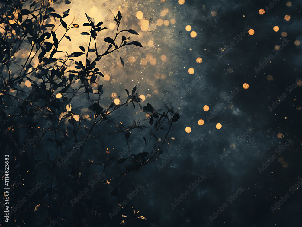 Aufkleber Grainy gradient abstract dark background with bokeh light effects, retro soft textures