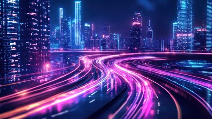 Fototapeta premium Night Cityscape With Neon Lights