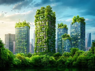 Fototapeta premium Green eco city, sustainable city skyline