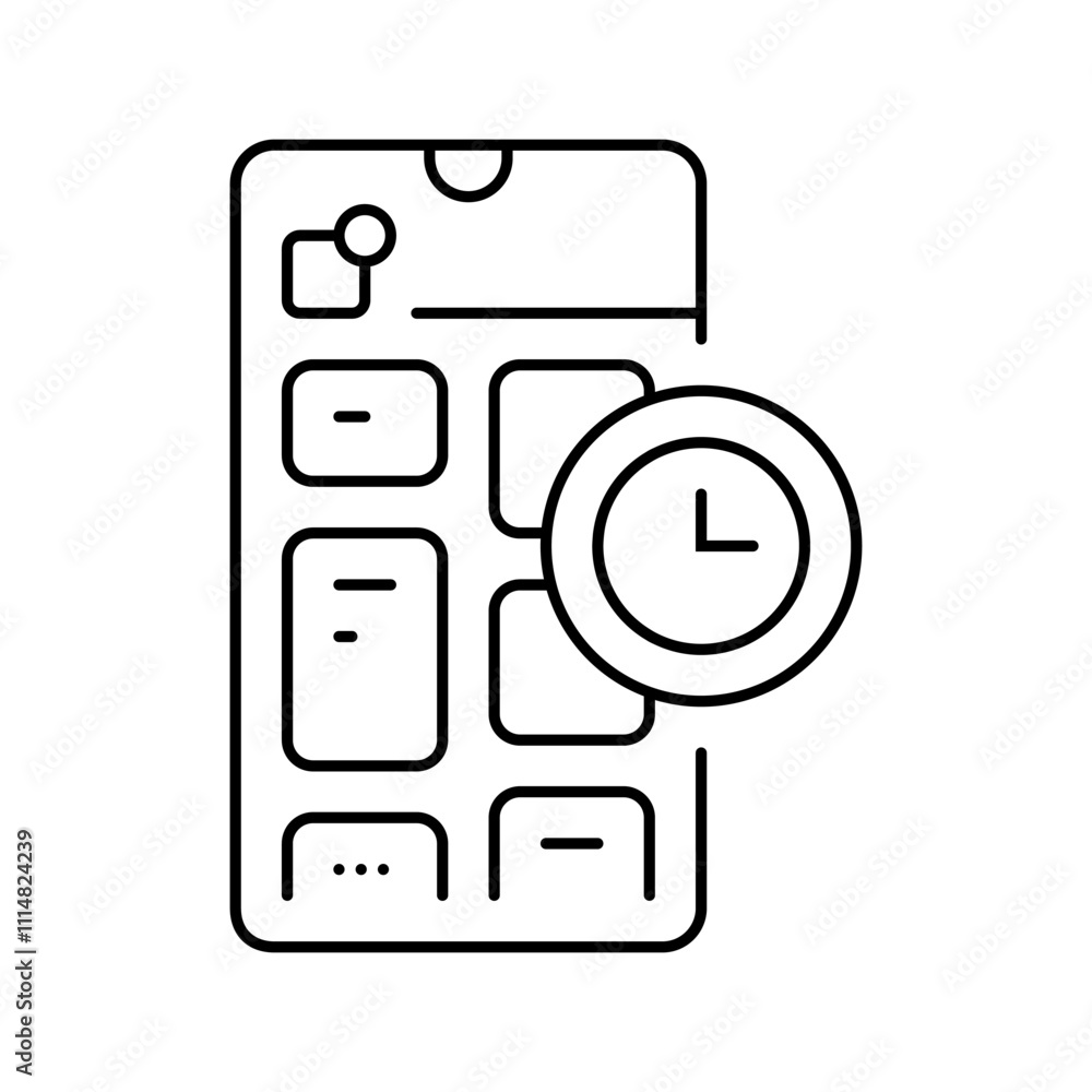 Poster blocking app time management line icon vector. blocking app time management sign. isolated contour s
