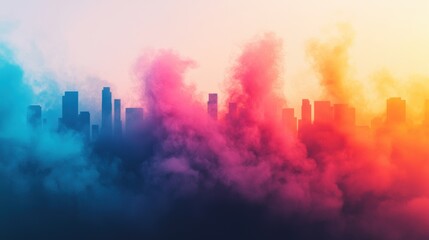 Fototapeta premium Pollution toxins air. Urban scene depicting visible air pollution in vibrant colors.