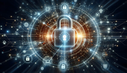 Fototapeta premium Digital Security: The Lock of the Cyber World, GENERATIVE AI 