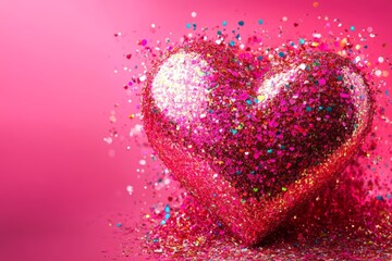 Fototapeta premium A glittery heart-shaped object captures the essence of love, perfect for Valentine's Day celebrations and romantic gestures.