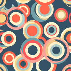 Naklejka premium Colorful abstract pattern featuring overlapping circles in shades of red, blue, and cream, creating a playful and dynamic design.