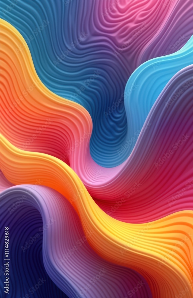 Fototapete Abstract wavy pattern background in vibrant colors. Dynamic composition of swirling lines creates vibrant design. Smooth textures, different shades create colorful illustration. Modern art style.