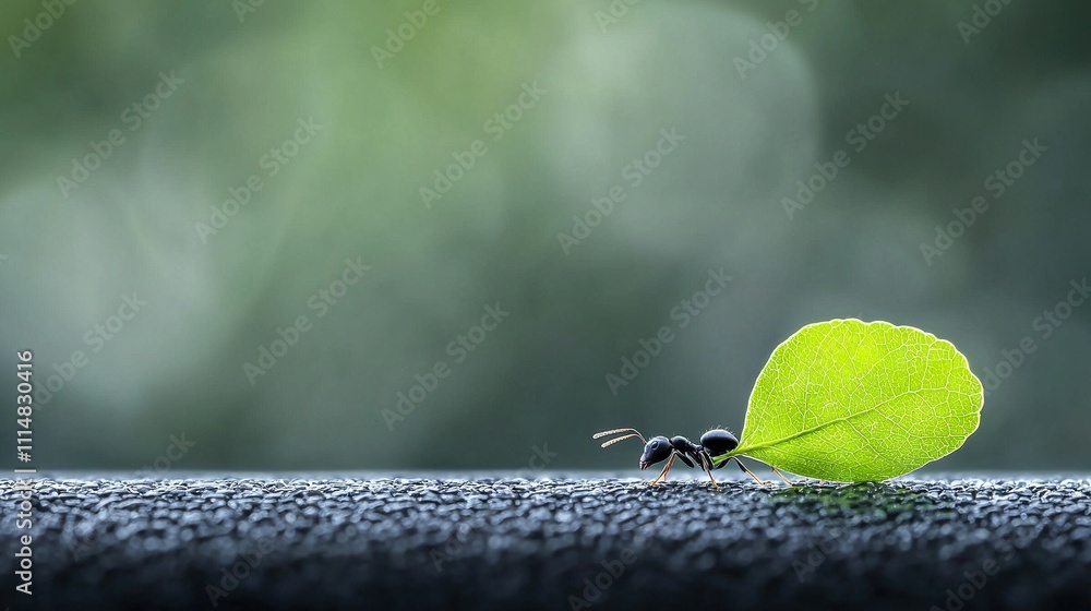 Wall mural a high-resolution photo of a green leaf resting on a dark background, with a soft and blurred focus 