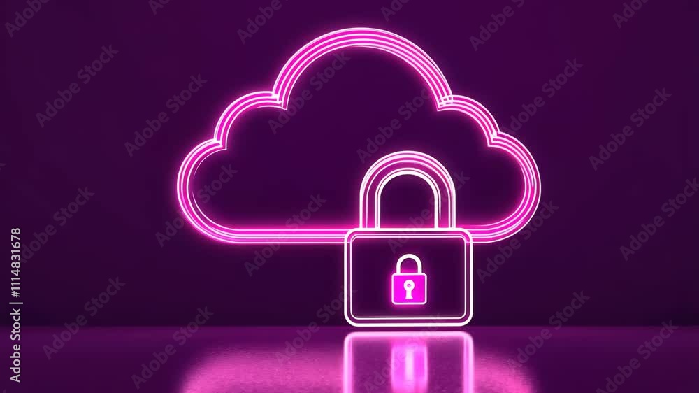 Poster secure cloud storage concepts highlighting data protection in a vibrant purple backdrop