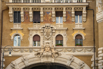 ornate building with a distinctive architectural style, likely from the early 20th century