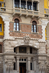 ornate building with a distinctive architectural style, likely from the early 20th century