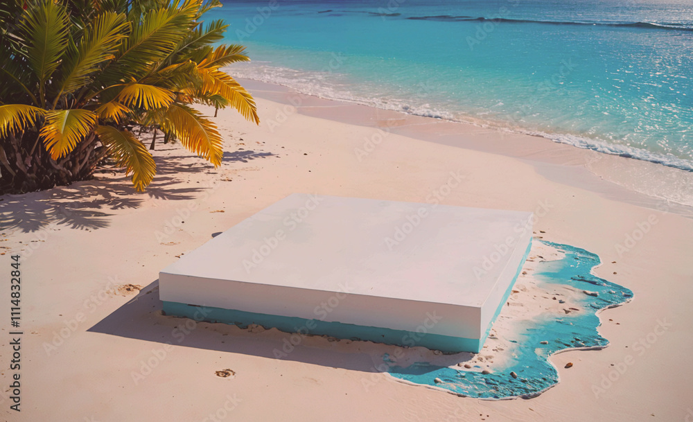 Aufkleber white square is on the beach. the square is on the sand