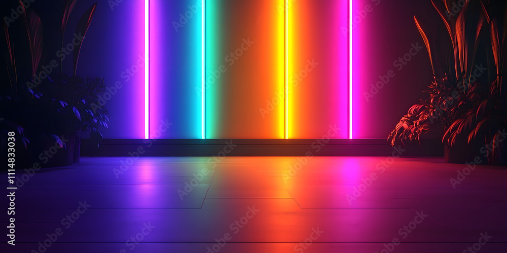 Poster vibrant led lights creating a stunning color gradient display, ideal for home decor and event lighti