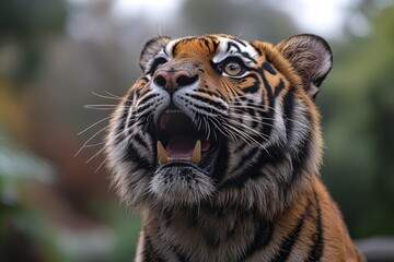 Obraz premium Majestic Tiger Grooming in Nature with Intense Side View