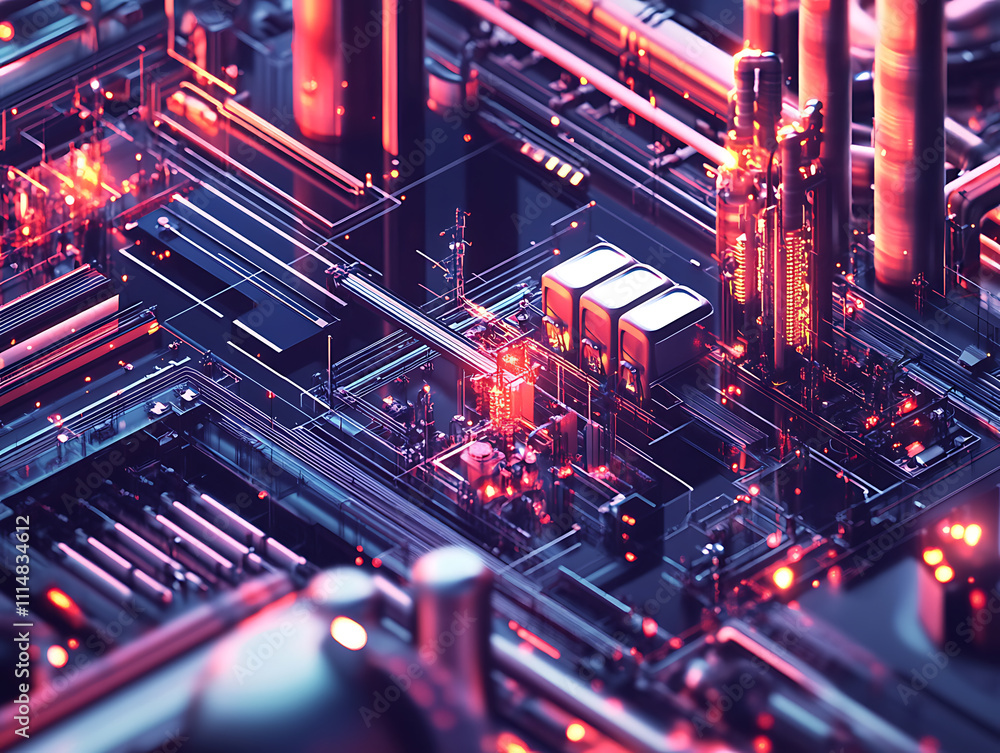 Poster smart factory concept, abstract tech background, demonstrating industry 4, 0 revolution through auto
