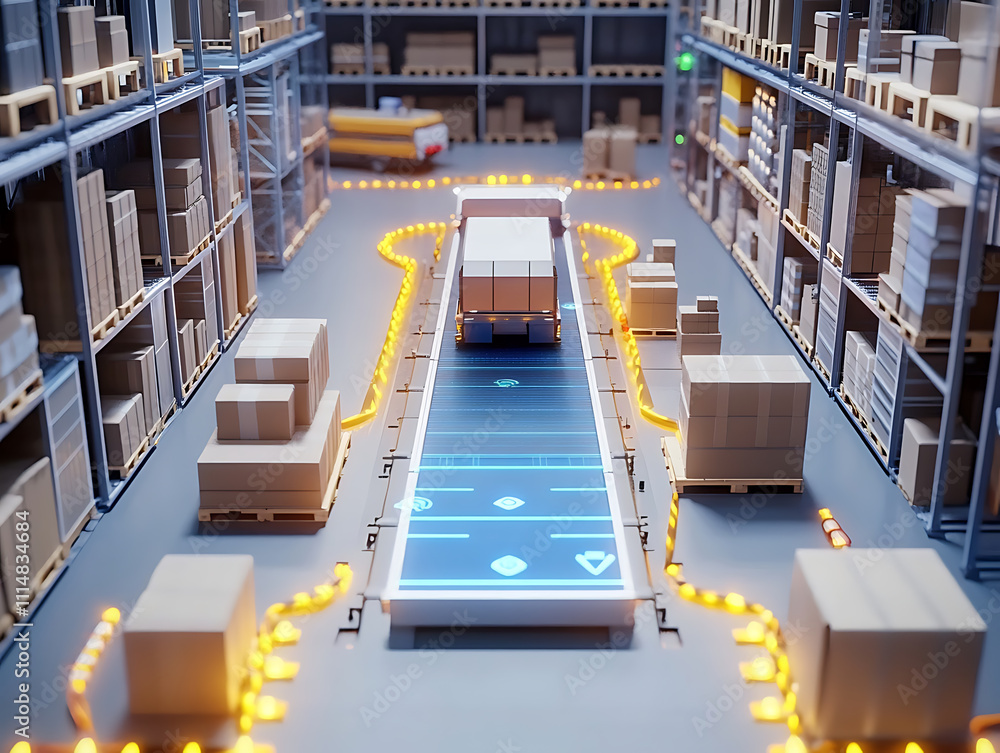 Aufkleber Smart warehouse management system using augmented reality technology to identify package picking and delivery, future concept of supply chain and logistic busines