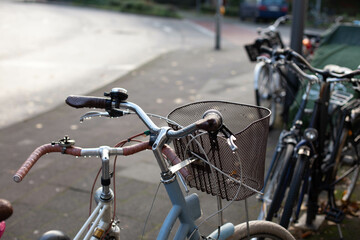 Obraz premium Bicycle after rain. Parked bicycle.