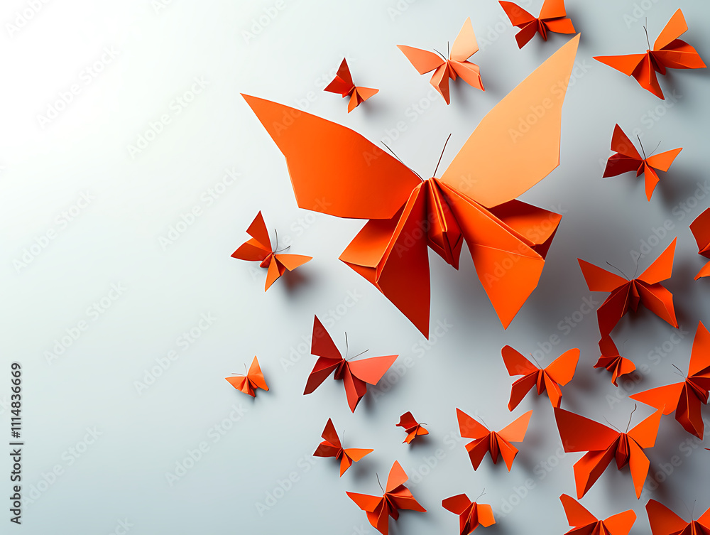 Poster Transform and succeed or success transformation and improving as a leadership in business through innovation and evolution concept with paper origami changed