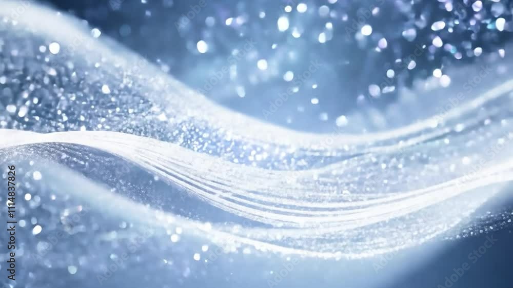 Poster abstract animation of white particles flowing and sparkling on a blue background. ideal for projects