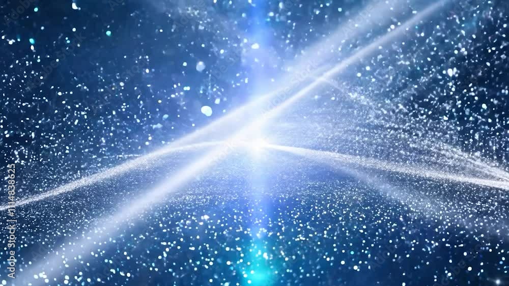 Poster bright light rays expand through a field of blue particles, creating a captivating background suitab