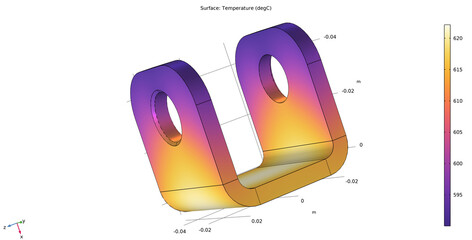 Computer technic 3d modeling of steel mechanical part. Thermal cad analysis. Investigation of temperature distribution on surface of mechanical part. Physical properties of solids. © TKalinovskaya