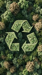 Lush Green Recycling Symbol Surrounded by Dense Forest Landscape