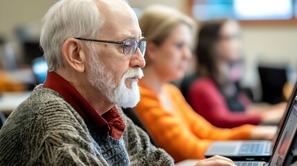 Senior Citizens Engaged in Online Safety Class at Computer Lab