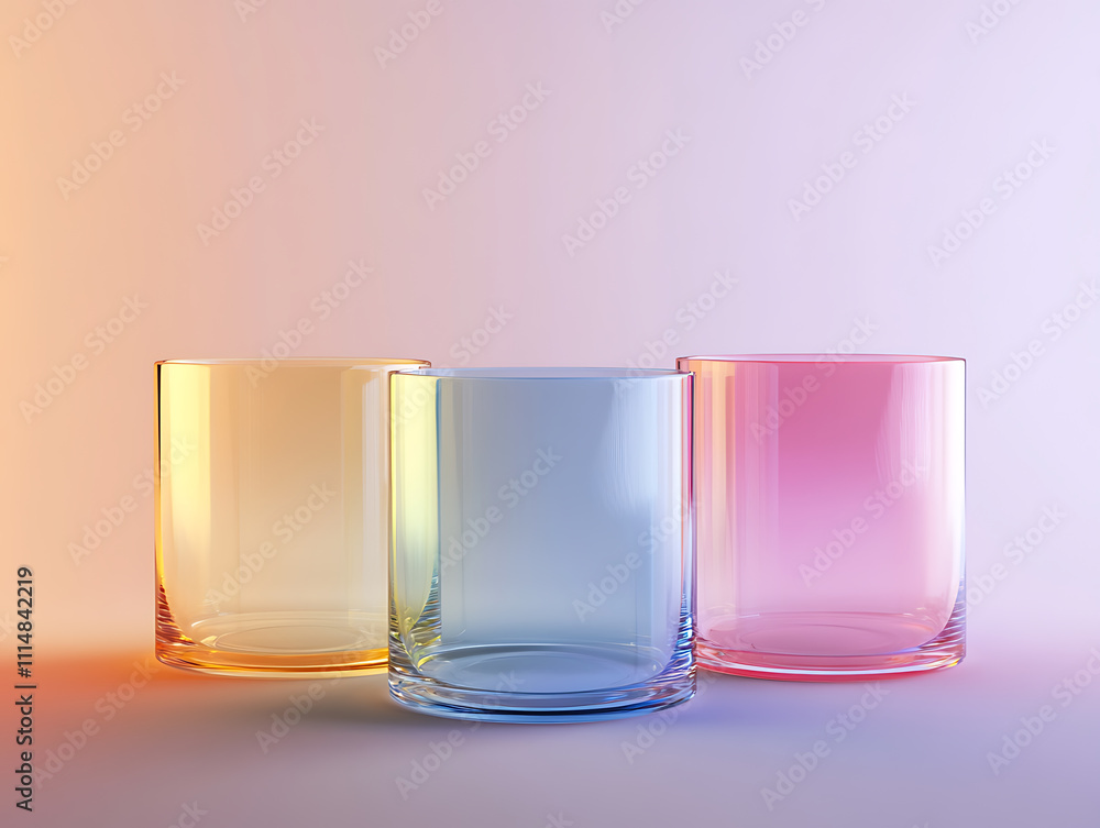 Aufkleber transparent glass with gradient colors, 3d rendering
