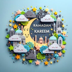 Obraz premium Ramadan Kareem Festive Crescent Moon Cityscape Design