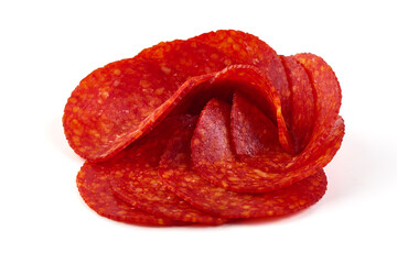 Obraz premium Chorizo sausage, isolated on white background. High resolution image.