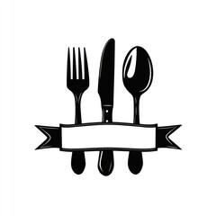 Black cutlery icon with ribbon.