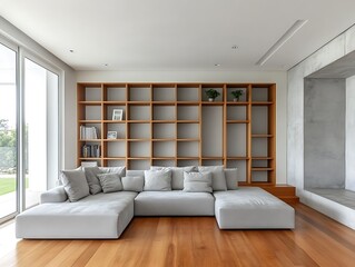 Fototapeta premium Modern Elegance: A Contemporary Living Room with Sophisticated Accents