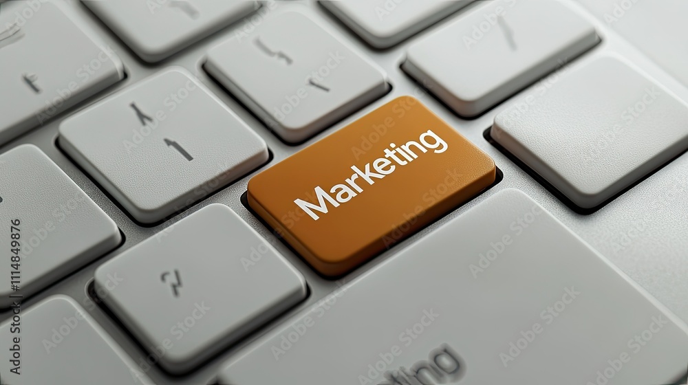 Poster marketing button on a keyboard with emphasis on digital strategy and online promotion in modern busi