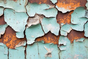 Rusted metal surface revealing layers of peeling paint in a forgotten industrial space evoking textures of time and decay